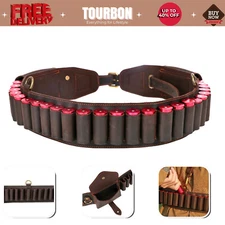 TOURBON Leather 25 Rounds 12GA Ammo Belt Shotgun Shells Carrier Cartridges Pouch