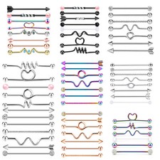 6-12cs Surgical-Steel Industrial Barbell Earring Cartilage Piercing Jewelry 14G