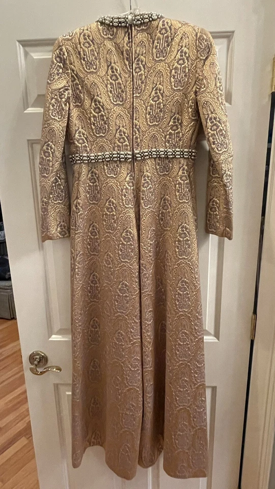 Llamativo Vestido Pantalón Palazzo Lamé Dorado Único Vintage con Abrigo Largo Completo Foto 3 de 4