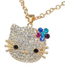 Hello Kitty BLING BLING Goldtone Necklace Pendant Crystals Rhinestone Valentine