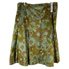 Madison Studio Floral Skirt Size 14 Green Brown And Blue Side Zipper And Button