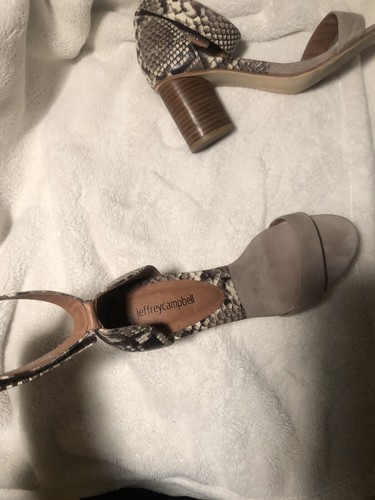 Jeffrey Campbell Gray Suede And Snakeskin Heel Wood Sandal Women’s 8 - Picture 6 of 8