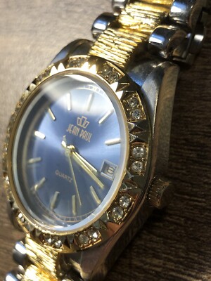 Vintage Jean Paul Watch Gemmed Bezel Silver & Gold Tone Day  display picture 1