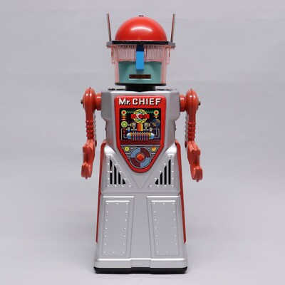 NEW Retro Mr Chief Smoky Robot Tin Toy 12'' Tall Works Japan Design Battery Op