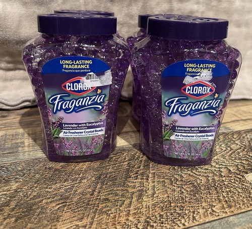 4 Pak Fraganzia Lavender with Eucalyptus Air Freshener Crystal Beads 12 oz. Jar