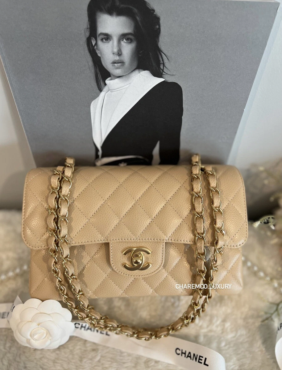 Chanel Small Dark Beige Quilted Caviar Classic Double Flap