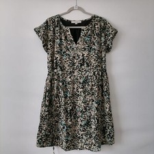 Loft A Line Womens Multicolor V Neck Cap Sleeve Dress Button Front Size S