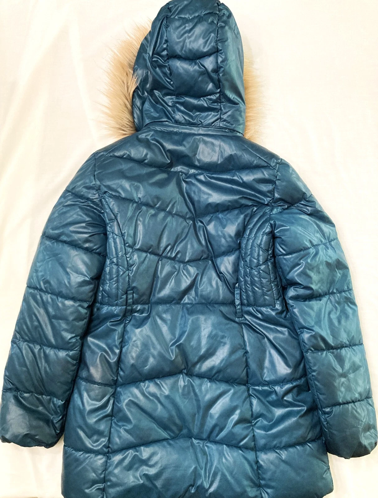 Giacca Michael Kors smeraldo scuro bambino 16 puffer pelliccia foderata cappuccio verde sacramento