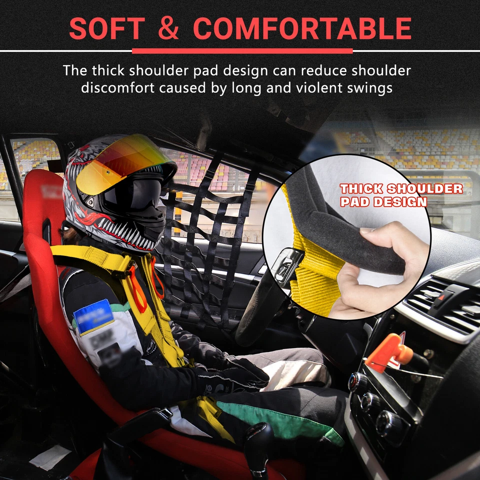 Arnés de cinturón de seguridad de carreras de 5 puntos 2 piezas a presión con Camlock universal ATV UTV amarillo Foto 3 de 4