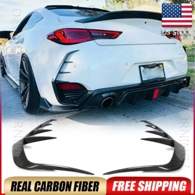 Fits 16-2022 Infiniti Q60 REAL Carbon Rear Bumper Side Vent C Blade Trims Canard
