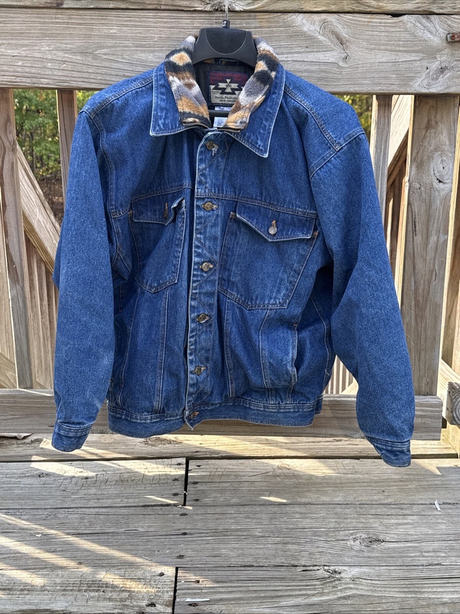 VTG Santa Fe Outback SFO LG Denim Quilted Lined Fleece Sleeve zip