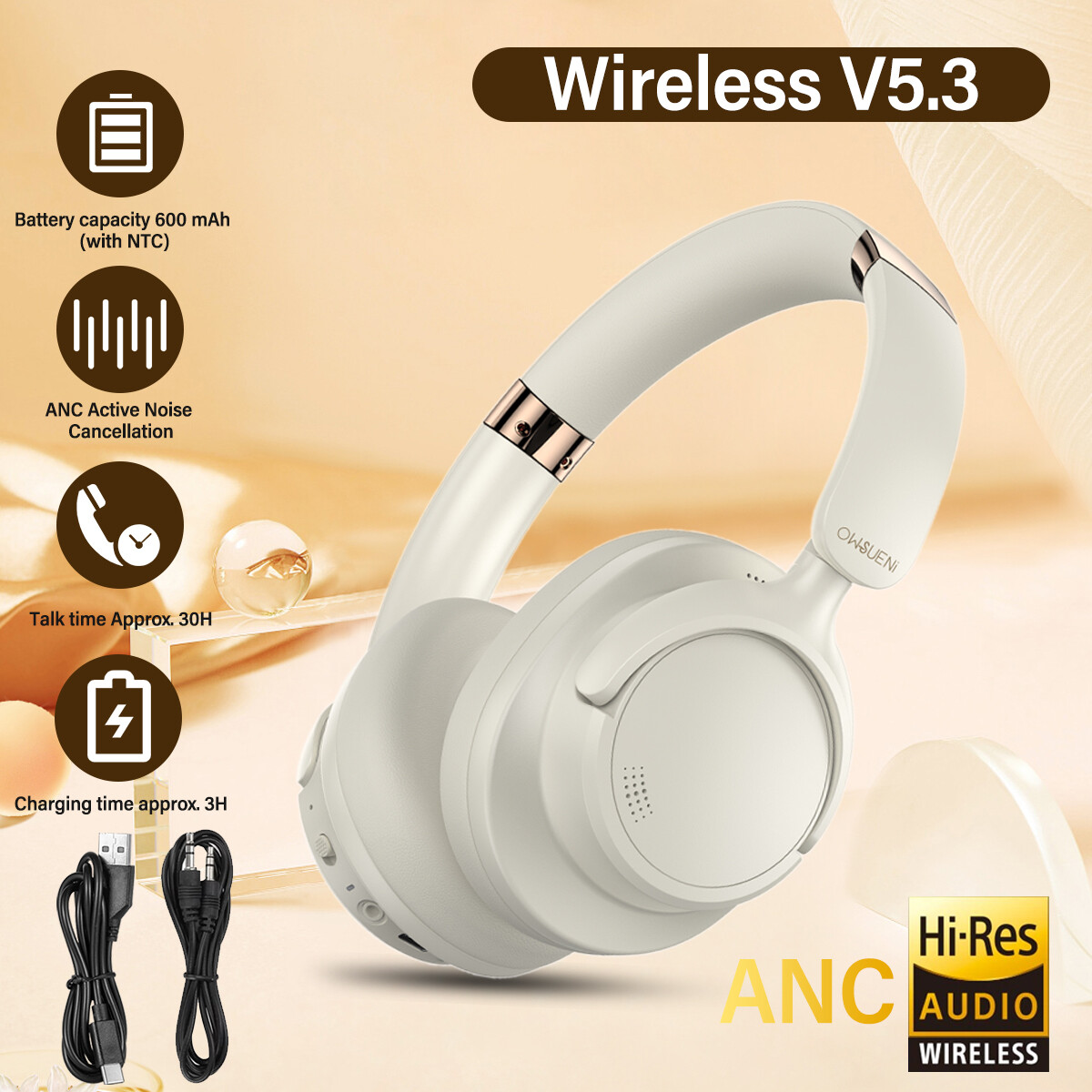 Active Noise Cancelling Headphones Wireless Over Ear Bluetooth