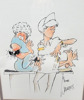 #ad RARE Nurse Cartoon quot;Blood Pressurequot; Artwork Signed Artist Jahraus Matted Framed $31.25