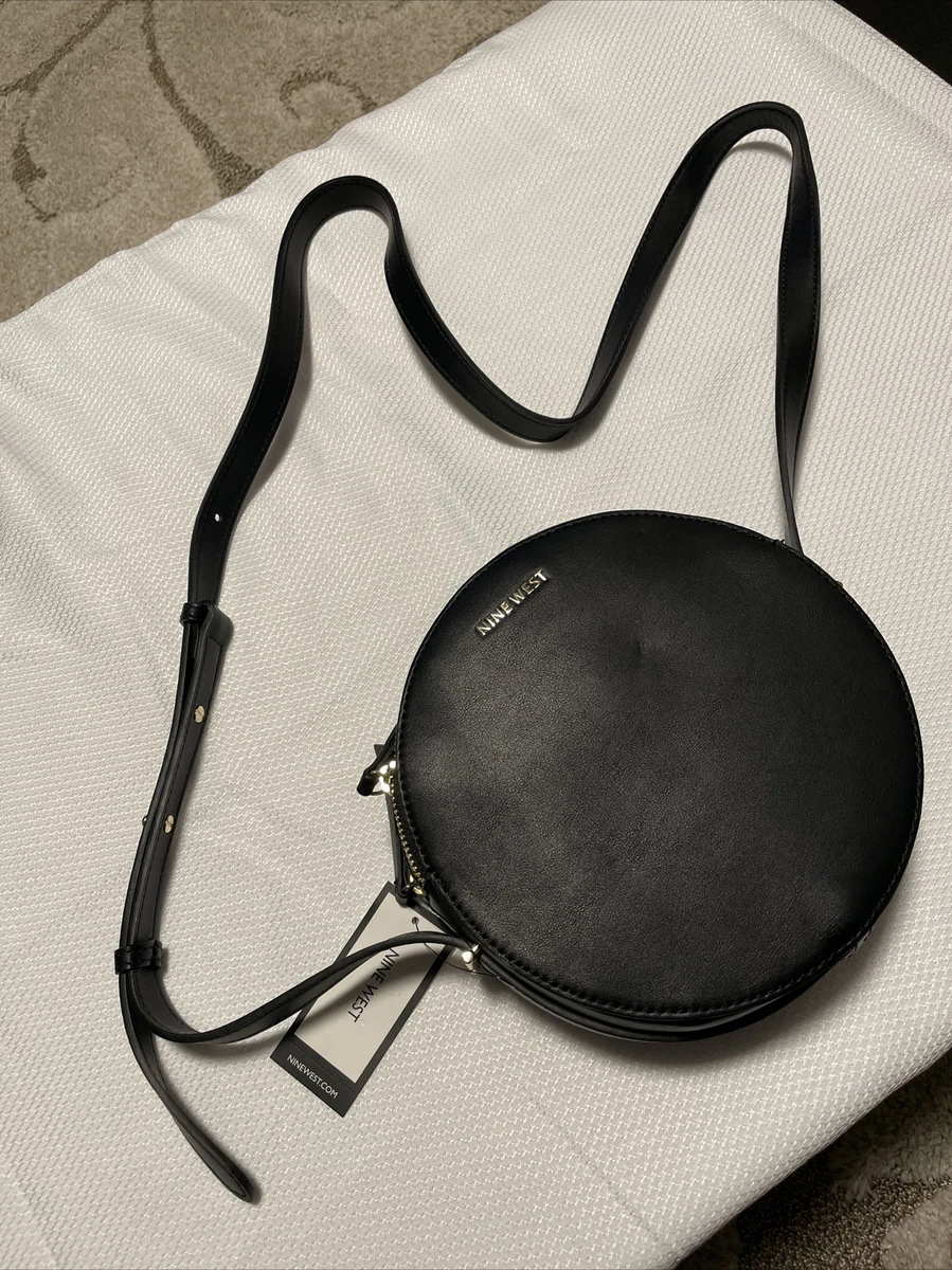 Nine West Faux Black Leather Round shoulder Crossbody Purse Gold tone  hardware | eBay