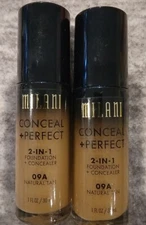 2 PACK Milani 2-in-1 Foundation + Concealer Liquid Foundation - Natural Tan 09A 