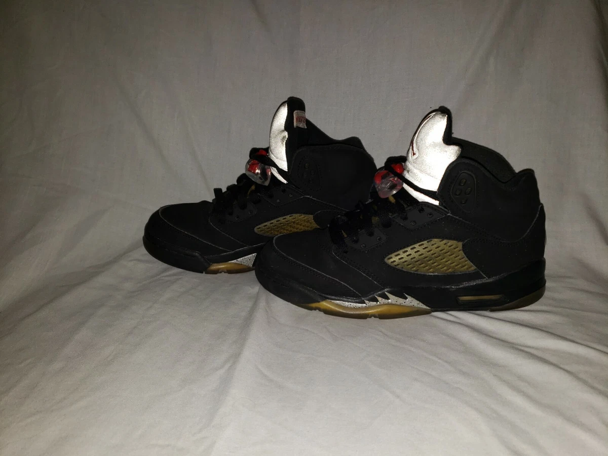 Nike Air Jordan 5 Retro Black Metallic Silver Fire Red Size 5Y 845036 003