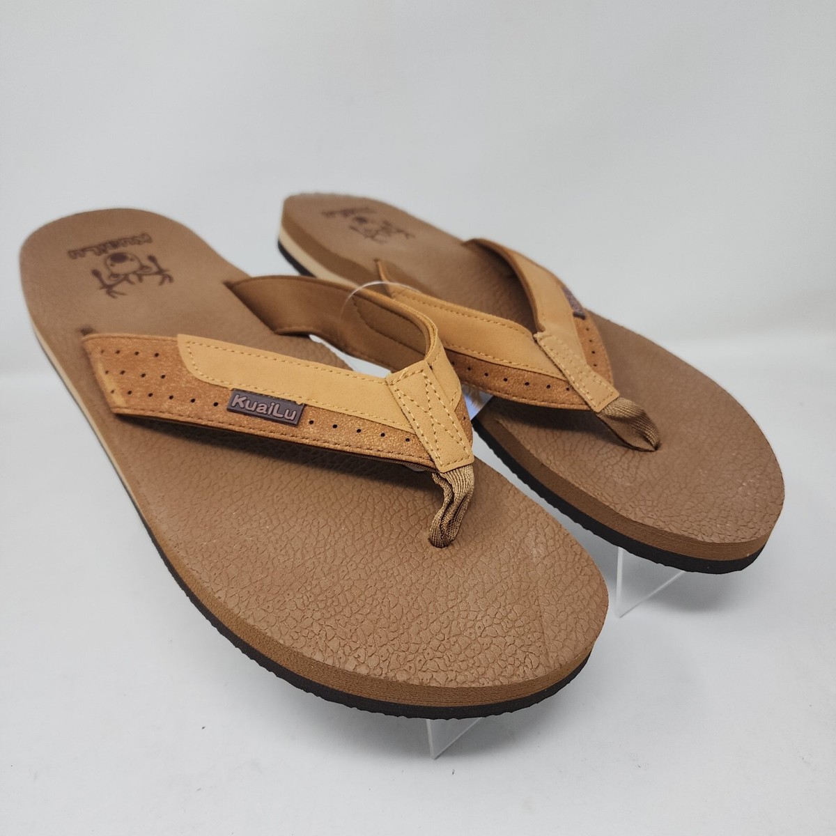 Kuailu Sandals Mens 12 Brown Flip Flop Logo Slide Summer  display picture 3