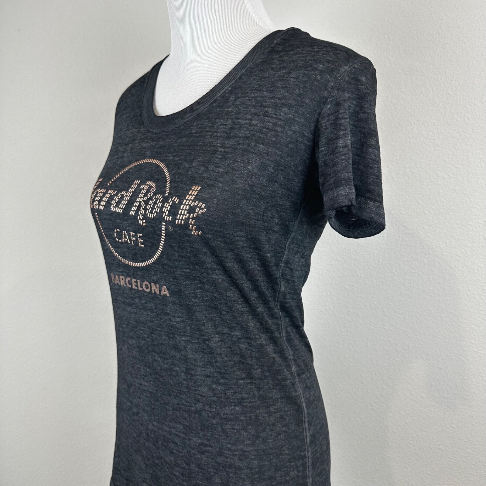 Hard Rock Cafe Barcelona Embellished, Black, Burn Out T Shirt Size Medium image 6