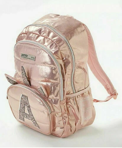 NEW Justice Unicorn Rose Gold Pink Backpack Full Size choose letter A B C D E M