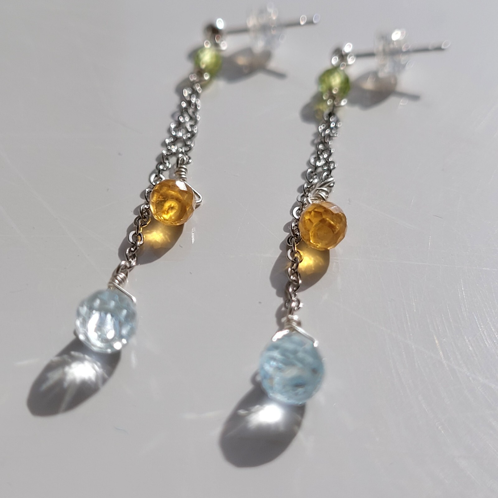 Boucles d'oreilles en argent 925 avec topaze citrine et péridot multicolore