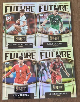 (4) Panini Select FIFA 2022/23 Future Lot Hlozek de Ketelaere Sinisterra Sanchez
