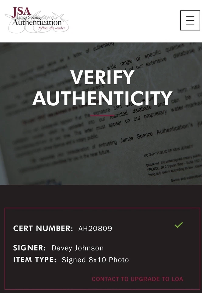 Davey Johnson HOF New York Mets Signed Auto 10x8 Win World Series 86’ JSA COA - Image 4 of 4