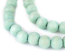 Mint Green Round Natural Wood Beads 14mm Large Hole 16 Inch Strand