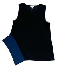 Halston Asymmetric Sleeveless Tunic Top Black and Navy Blue Size M