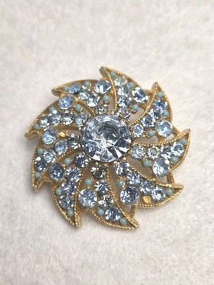 Vintage Signed BSK Swirl Brooch Gold Tone Cornflower Blue Stone Missing