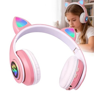 Bluetooth Katze Ohr Kopfhörer Gaming Headset Kopfhörer mit LED Licht für Kinder