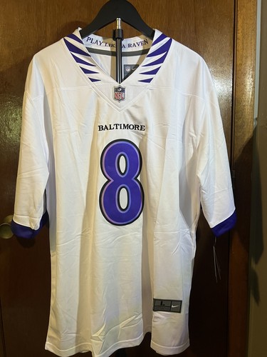 Nike NFL Baltimore Ravens Lamar Jackson #8 Men’s Jersey L White Purple Black NEW