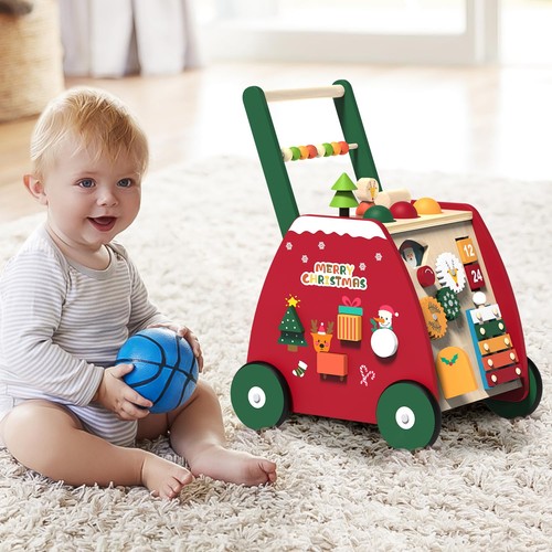 Wooden Baby Walker with Wheels, Baby Push Walker with Activity Center for Gir... - Picture 4 of 6