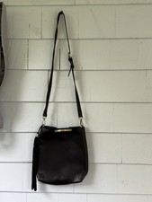 Black Shoulder Bag Gold Hardware Tassel Accen...