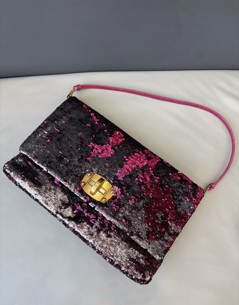 Miu Miu Sequin GM Shoulder Bag Clutch Bag Silver Pink Women