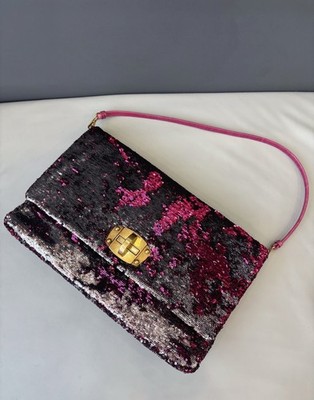 Miu Miu Sequin GM Shoulder Bag Clutch Bag Silver Pink Women