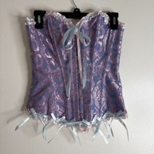 Y2K Purple Satin Lace Corset Bustier Top Lace Up Boned Fairycore Coquette Sz M