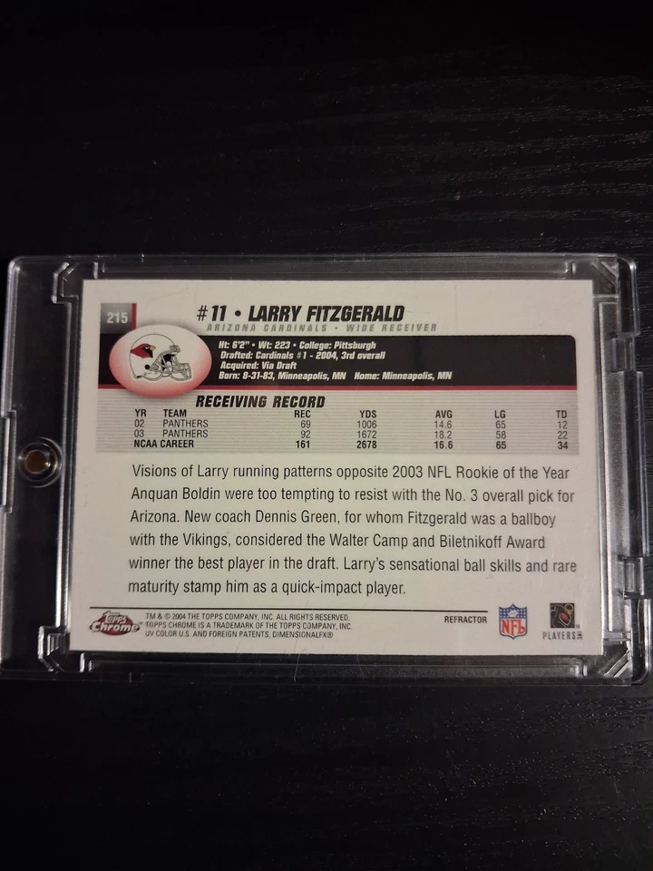 LARRY FITZGERALD 2004 TOPPS CHROME #215 ROOKIE REFRACTOR RC CARDINALS - Image 2 of 2