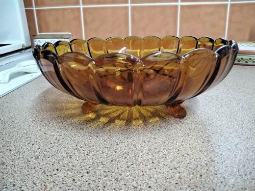 Vintage Amber Glass Footed