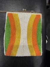 Magid Green Orange Beaded Purse Handbag Evening Bag Clutch Vtg 50s 60s Hand Made