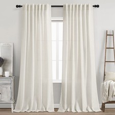 Cream Linen Back Tab Curtains 84 Inch Length for Living Room 2 Panel Set Neut...