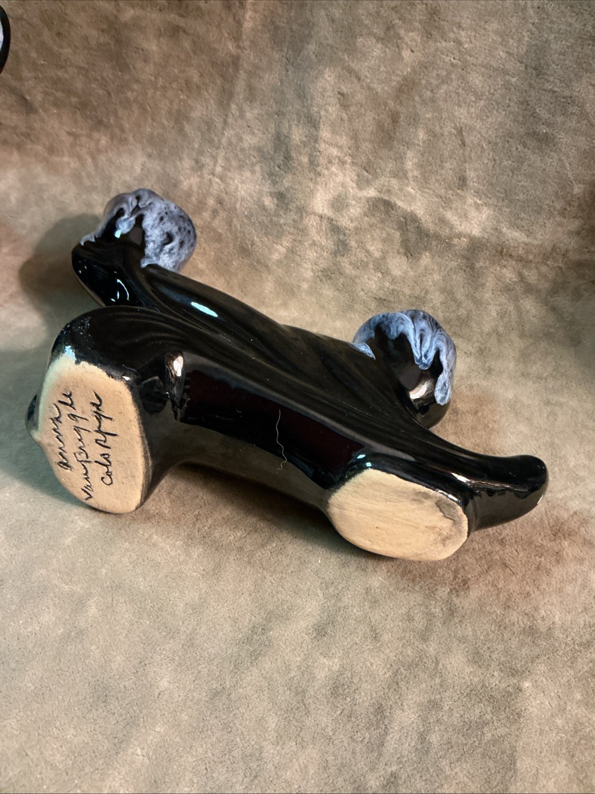 1950s Van Briggle art pottery black sea foam double candle holder Pair Sgnd Anna thumbnail 3