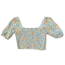 AMERICAN EAGLE Smocked Belly Top Size M Boho Hippie Mod Elastic Hem Linen Blend