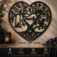 Family Tree of Life Wooden Wall Art Handmade Gift Home Decor Heart Wall Hanging