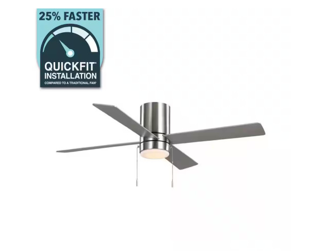 Hampton Bay 52" Scenic LED Brushed Nickel Hugger Ceiling Fan w/ Reversible Motor