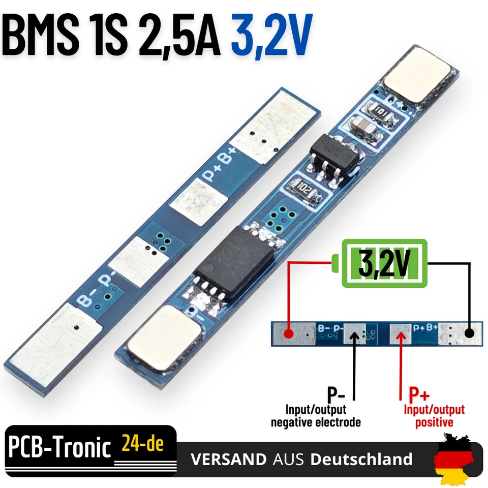 MARKENLOS BMS 1S 2,5A 3,2V LiFePO4 Schutzmodul Akku PCB Board Lade Entladung Sicherung