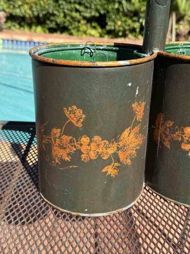 Tole Green and Gold Italian Metal Double Planter -Wine Caddy w Insert and Handle