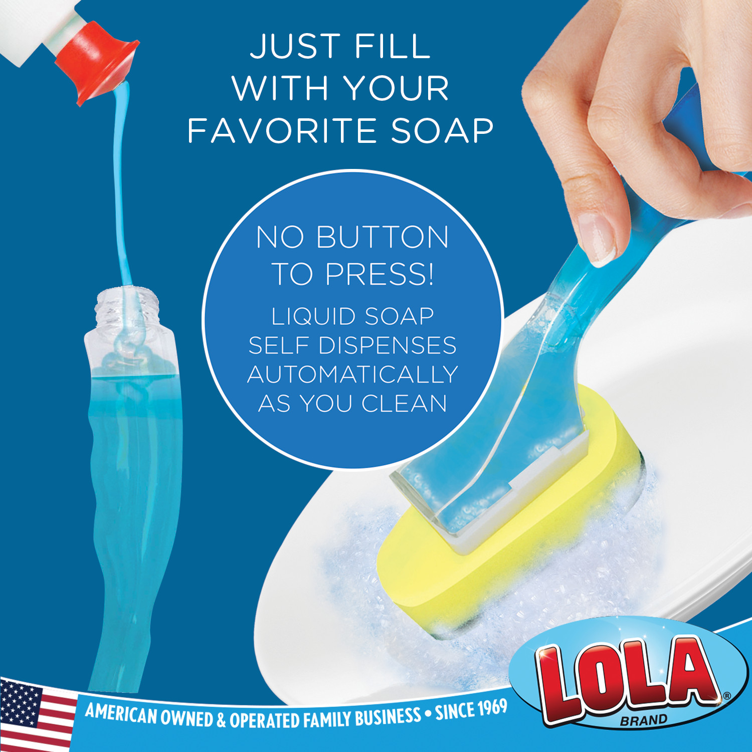 LOLA Soap Dispensing Dish Wand Refill, Super Absorbent Fiber Sponge Head, 2 Pack