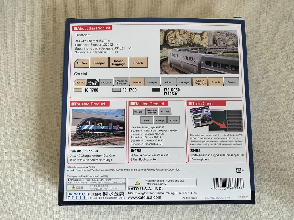 Kato N Scale Amtrak ALC-42 & Superliner Phase VI 4-Unit  Starter Set  10-1788 - Image 3 of 4