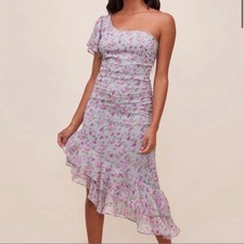 ASTR The Label Sz M Lisa Blue Floral Cottagecore One Shoulder Midi Dress