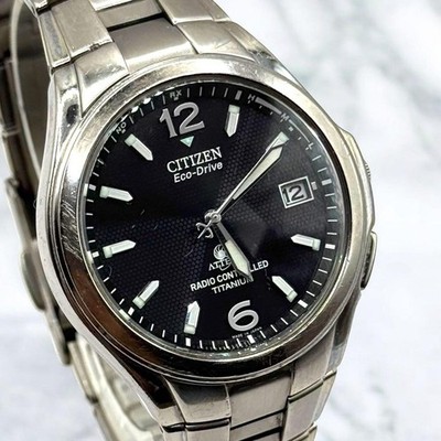 Citizen ATTESA Eco Drive Date Timepiece Men Black Silver Radio Controlled